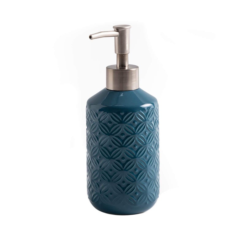 FE FUN ELEMENTS FE Soap Dispenser, 13.5oz Ceramic Soap Dispenser with Vintage Emboss Design, Refillable for Kitchen & Bathroom (Blue) - Image 1
